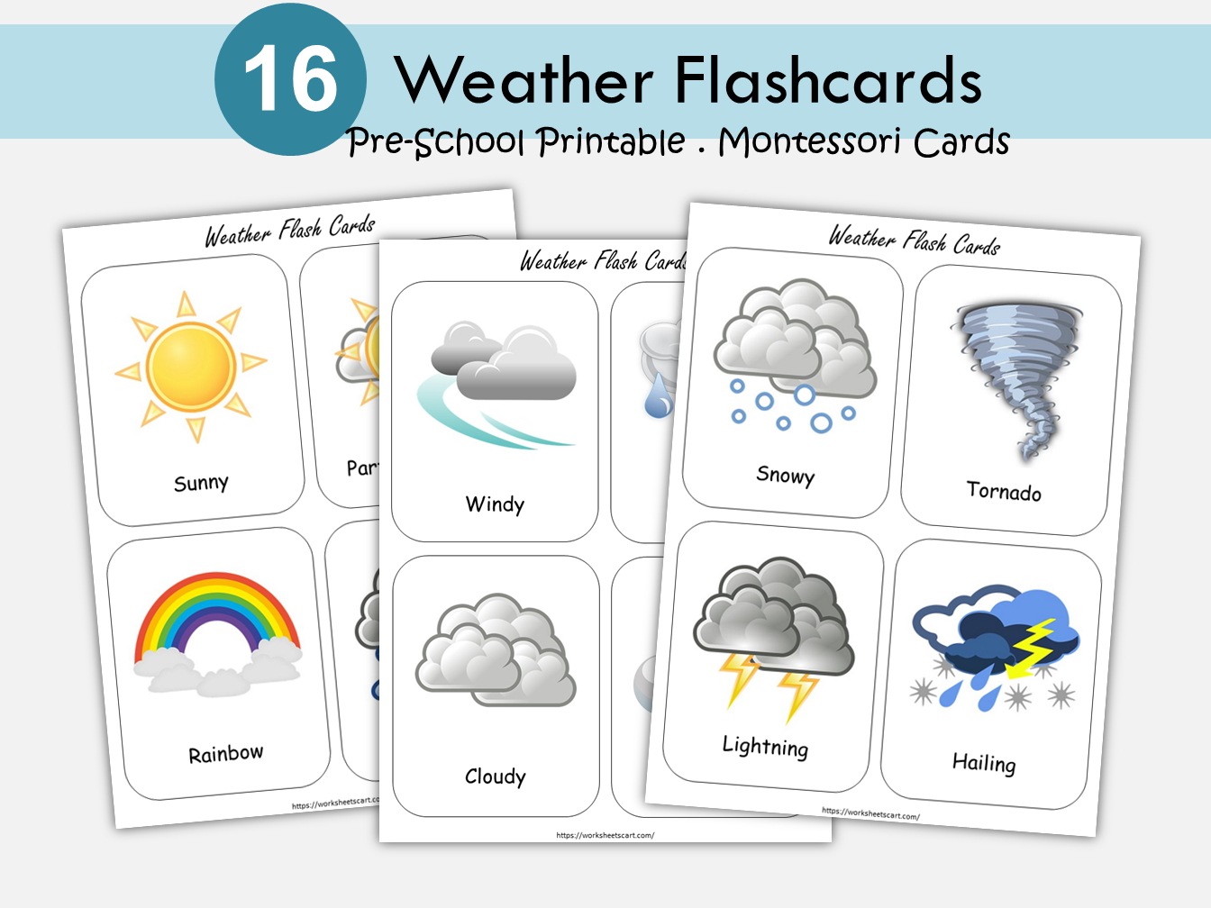 Weather Flashcards, Weather Clipart, Weather Chart, Homeschool Montessori Materials, Toddler Flash Cards, Weather Cards, Digital, WWF269