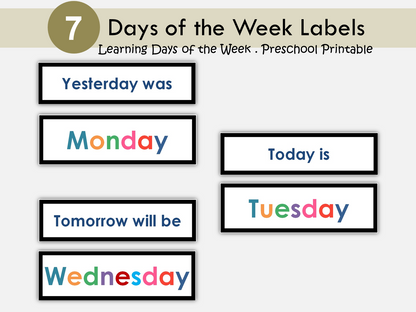 Days of the Week Cards, Days of the Week Printable, Days of the Week Labels, Kindergarten, Homeschool, Preschool, Back to School, Resource, WWF270