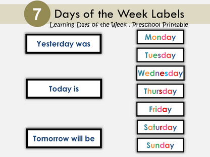 Days of the Week Cards, Days of the Week Printable, Days of the Week Labels, Kindergarten, Homeschool, Preschool, Back to School, Resource, WWF270