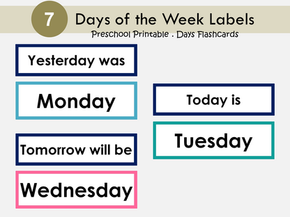 Days of the Week Labels, Days of the Week Printable, Days of the Week Flashcards, Bulletin Board, Montessori, Kindergarten, Preschool, WWF271