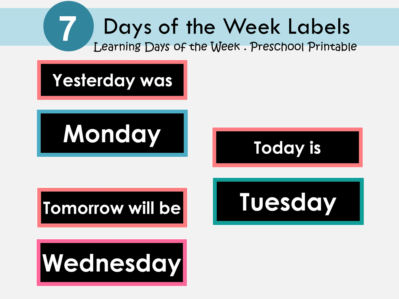 Days of the Week Labels Printable, Days of the Week Flashcards, Days of the Week Classroom Display, Montessori, Kindergarten, Homeschool, WWF272