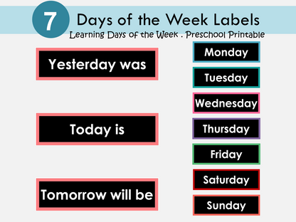 Days of the Week Labels Printable, Days of the Week Flashcards, Days of the Week Classroom Display, Montessori, Kindergarten, Homeschool, WWF272