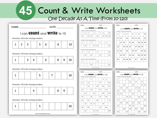 Missing Number Worksheets Printable 1–120 | Counting & Sequencing Math Practice for Kids, WWF274
