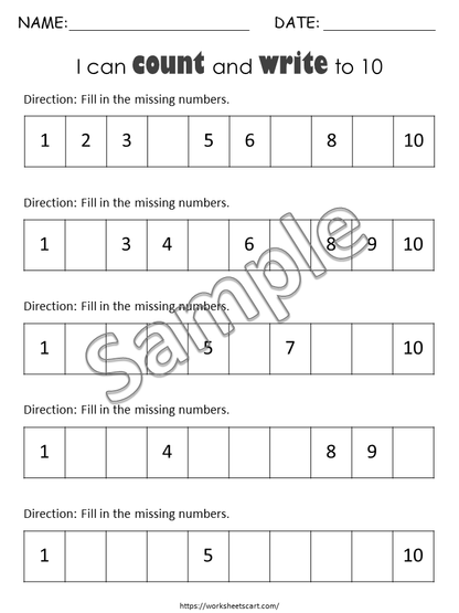 Missing Numbers Worksheets 1-120, Preschool, Kindergarten, Grade 1 Curriculum, Learn to Count 1-100, Math Counting Practice, Number Sense, WWF274