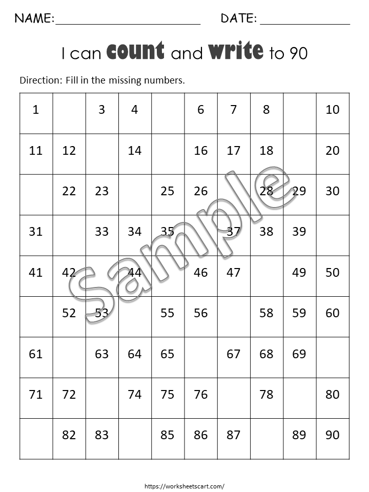 Missing Numbers Worksheets 1-120, Preschool, Kindergarten, Grade 1 Curriculum, Learn to Count 1-100, Math Counting Practice, Number Sense, WWF274