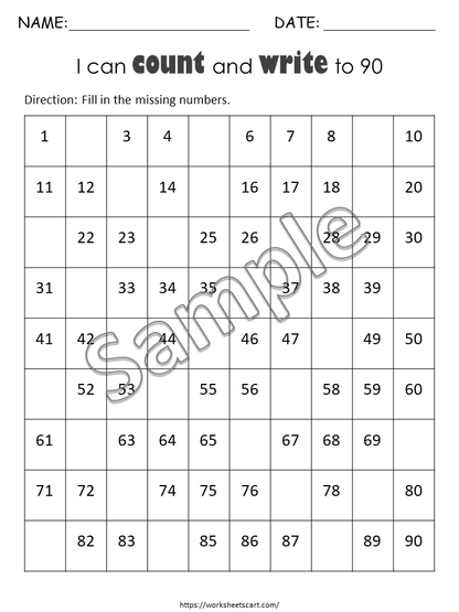 Missing Numbers Worksheets 1-120, Preschool, Kindergarten, Grade 1 Curriculum, Learn to Count 1-100, Math Counting Practice, Number Sense, WWF274