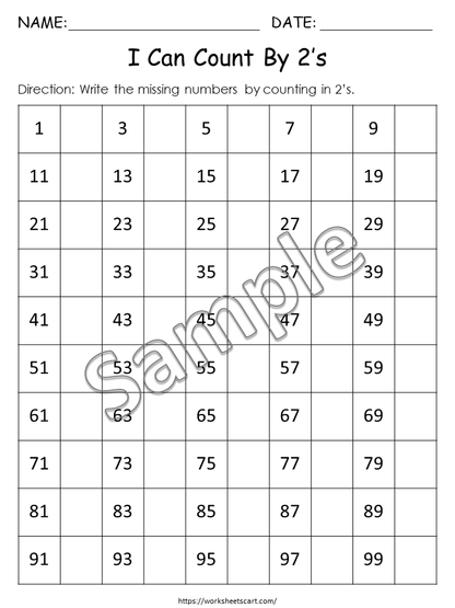 Skip Counting Worksheets, Skip Counting by 2s, 5s and 10s Charts Printables, Skip Counting Poster, Missing Numbers, Math, Kids, Kindergarten, WWF276