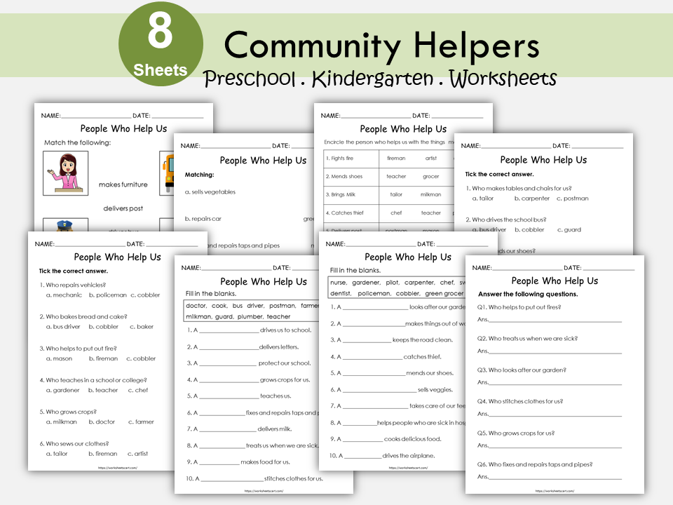 Community Helpers Worksheets, Community Workers, Occupations, Kindergarten Curriculum, Grade 1 Learning Folder, Homeschooling, WWF278