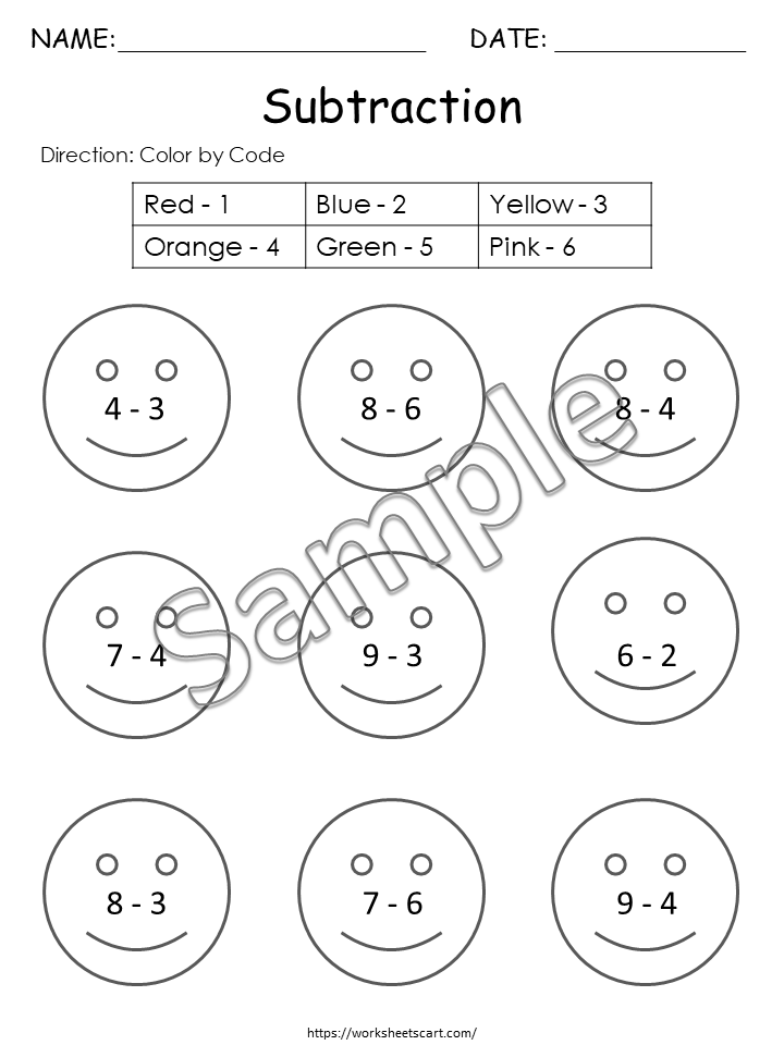 Kindergarten Math Worksheets, Subtraction Worksheets, Preschool Printable, Math Workbook, Basic Subtraction with pictures, Homeschool, WWF280