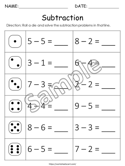 Kindergarten Math Worksheets, Subtraction Worksheets, Preschool Printable, Math Workbook, Basic Subtraction with pictures, Homeschool, WWF280