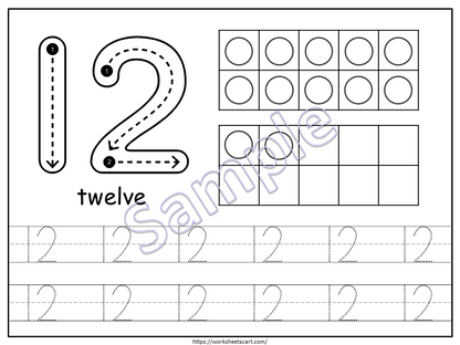 Number Worksheets for Preschool, Kindergarten Writing Practice, 1-20 Number Tracing Worksheets, Counting to 20 Printable Number Workbook, WWF282