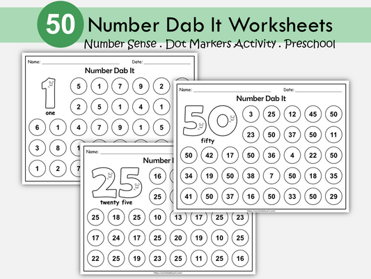 Number 1-50 Worksheets 1-50, Preschool Number of the Day Printable, Kindergarten Math, Toddlers Number Dab It Activity, Numbers Recognition, WWF284