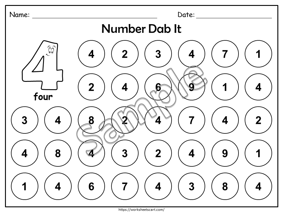 Number 1-50 Worksheets 1-50, Preschool Number of the Day Printable, Kindergarten Math, Toddlers Number Dab It Activity, Numbers Recognition, WWF284