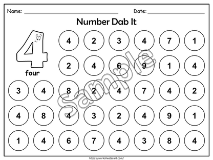 Number 1-50 Worksheets 1-50, Preschool Number of the Day Printable, Kindergarten Math, Toddlers Number Dab It Activity, Numbers Recognition, WWF284