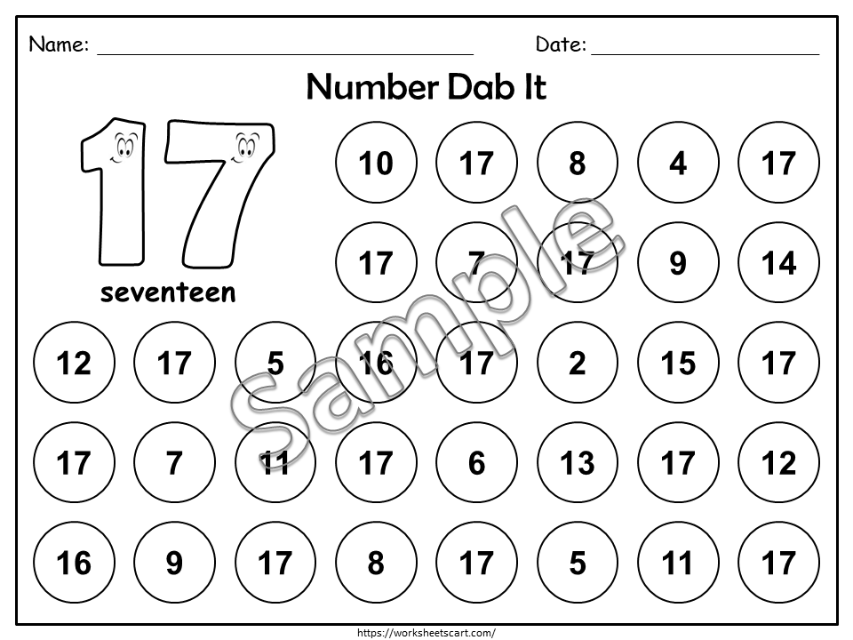 Number 1-50 Worksheets 1-50, Preschool Number of the Day Printable, Kindergarten Math, Toddlers Number Dab It Activity, Numbers Recognition, WWF284