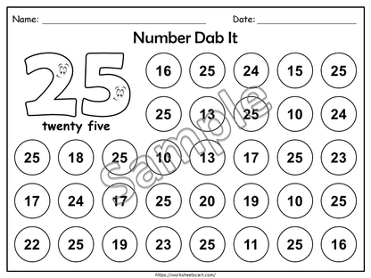 Number 1-50 Worksheets 1-50, Preschool Number of the Day Printable, Kindergarten Math, Toddlers Number Dab It Activity, Numbers Recognition, WWF284