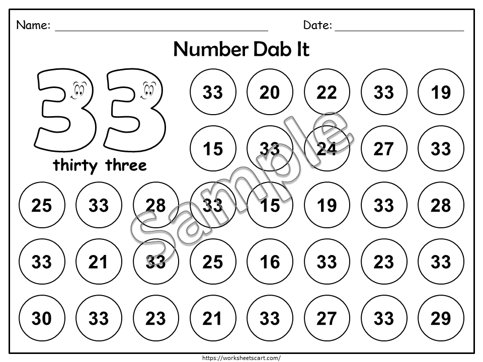 Number 1-50 Worksheets 1-50, Preschool Number of the Day Printable, Kindergarten Math, Toddlers Number Dab It Activity, Numbers Recognition, WWF284