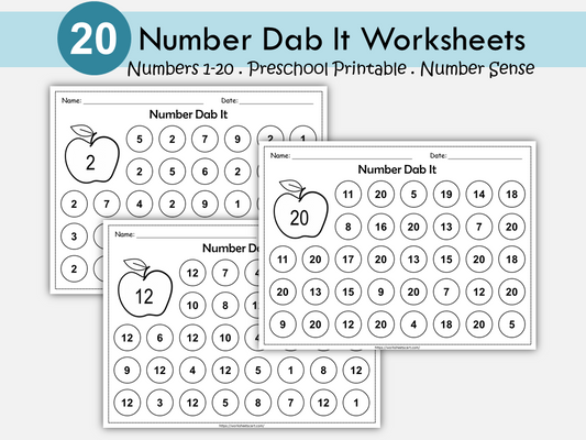 Number Do a Dot Printable, Preschool Math Dab It Worksheets, Numbers Recognition 1-20, Number Coloring, Kids Homeschool, Digital Download, WWF285