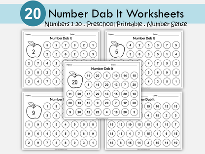 Number Do a Dot Printable, Preschool Math Dab It Worksheets, Numbers Recognition 1-20, Number Coloring, Kids Homeschool, Digital Download, WWF285