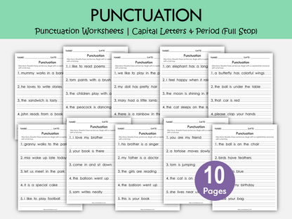Capitalization and Ending Punctuation Worksheets | Grammar Printables, WWF286