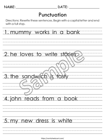 Capitalization and Ending Punctuation Worksheets | Grammar Printables, WWF286