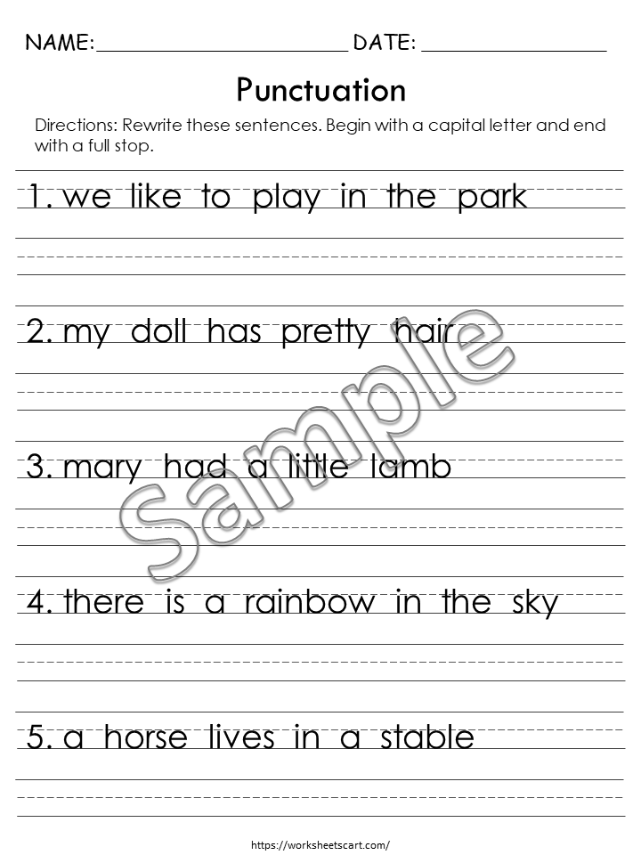 Capitalization and Ending Punctuation Worksheets | Grammar Printables, WWF286
