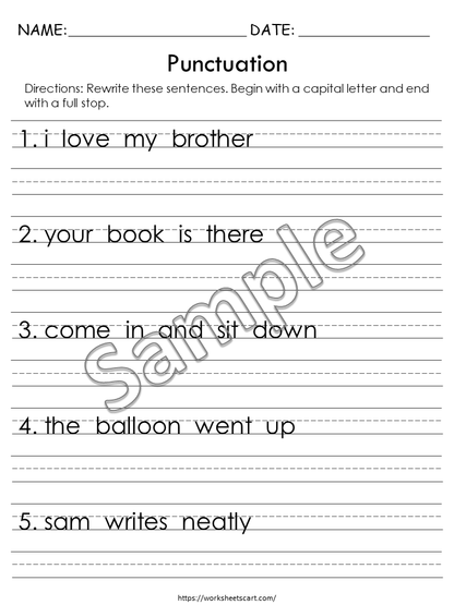 Capitalization and Ending Punctuation Worksheets | Grammar Printables, WWF286