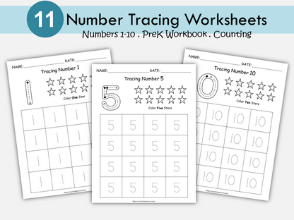 PreK Number Tracing Worksheets, Tracing Numbers, Preschool Printable, Number of the Day, Kindergarten Math, Number Sense, Teacher Resource, WWF287