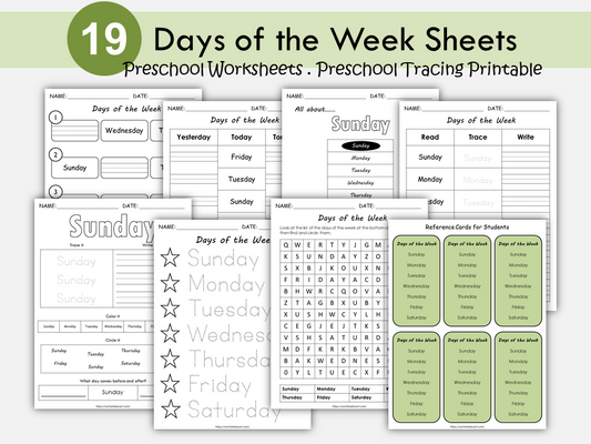 Days of the Week Worksheets, Days of the Week Printable, Learning Days of the Week, Preschool, Kindergarten Activities, Instant Download, WWF288