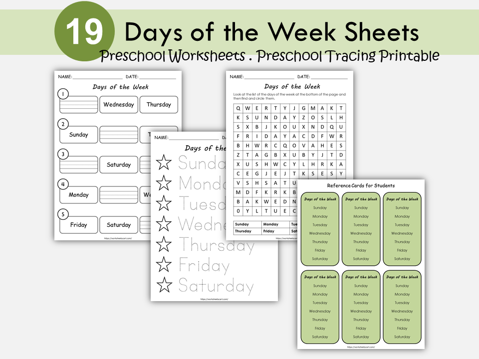 Days of the Week Worksheets, Days of the Week Printable, Learning Days of the Week, Preschool, Kindergarten Activities, Instant Download, WWF288