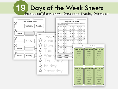 Days of the Week Worksheets, Days of the Week Printable, Learning Days of the Week, Preschool, Kindergarten Activities, Instant Download, WWF288