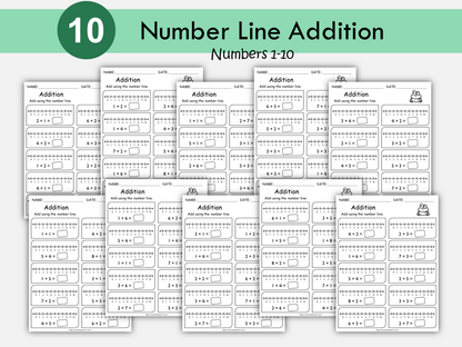 Addition Worksheets, Number Line Addition for First Grade, Math Worksheets Printable, Kindergarten Addition Facts, Toddler, Numbers 1-10, WWF289