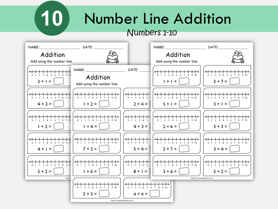 Addition Worksheets, Number Line Addition for First Grade, Math Worksheets Printable, Kindergarten Addition Facts, Toddler, Numbers 1-10, WWF289