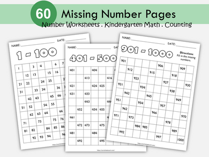 Number Worksheets for Preschool, Missing Numbers 1-1000, Kindergarten Math, Counting Workbook, Learning Numbers, Grade 1, Teacher Resource, WWF291