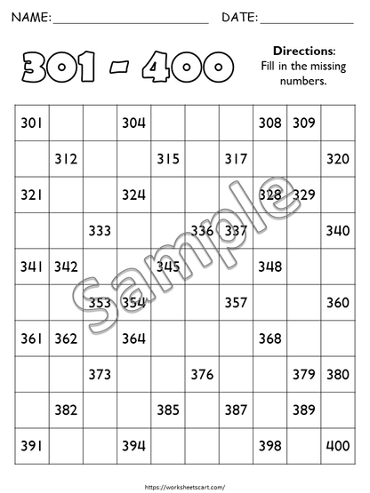 Number Worksheets for Preschool, Missing Numbers 1-1000, Kindergarten Math, Counting Workbook, Learning Numbers, Grade 1, Teacher Resource, WWF291