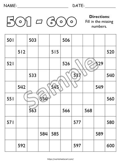 Number Worksheets for Preschool, Missing Numbers 1-1000, Kindergarten Math, Counting Workbook, Learning Numbers, Grade 1, Teacher Resource, WWF291