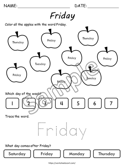 Days of the Week Printable for Kids, Days of the Week Worksheets, Days of the Week Files, Montessori, Toddlers, Preschool, Kindergarten, PDF, WWF293