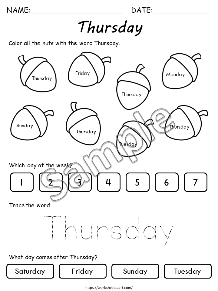 Days of the Week Printable for Kids, Days of the Week Worksheets, Days of the Week Files, Montessori, Toddlers, Preschool, Kindergarten, PDF, WWF293