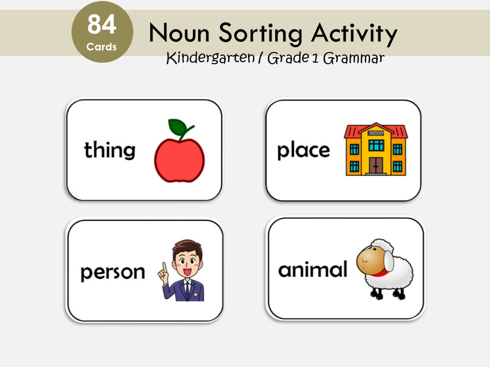 Noun Sorting, Nouns Flashcards, Matching and Grouping Activity, Noun Busy Book Practice Page, Grammar Printable, Toddlers, Kindergarten, WWF295