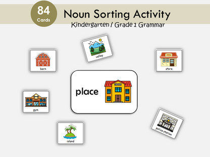 Noun Sorting, Nouns Flashcards, Matching and Grouping Activity, Noun Busy Book Practice Page, Grammar Printable, Toddlers, Kindergarten, WWF295