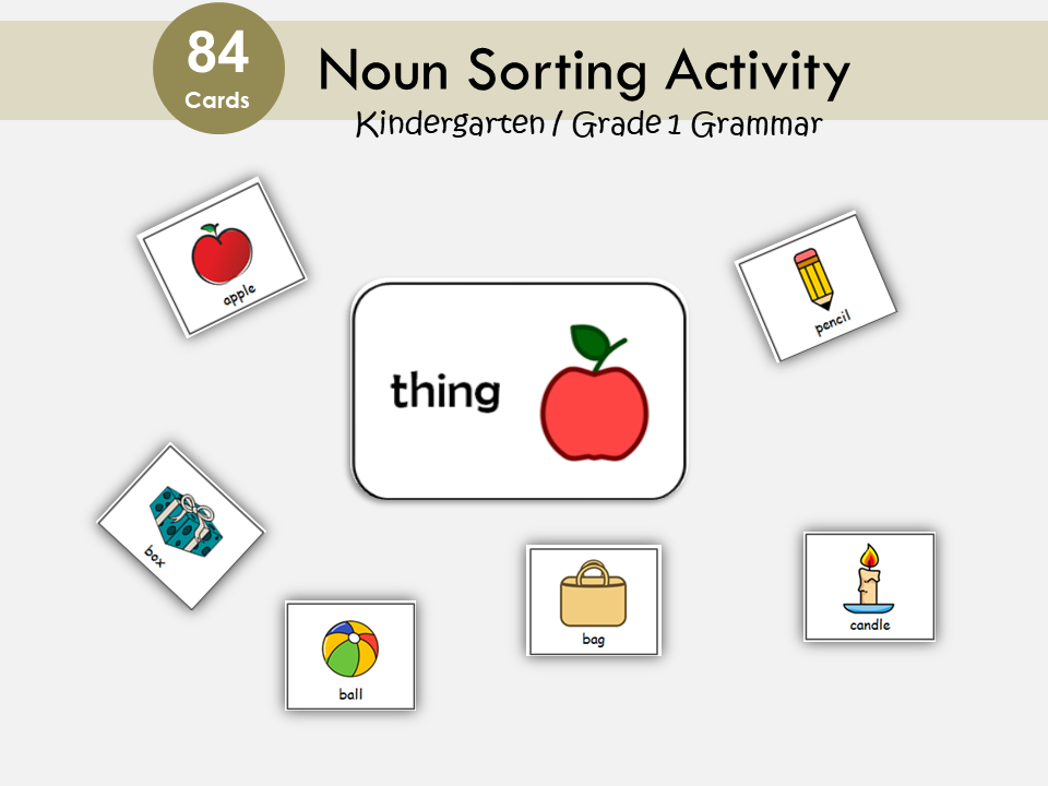 Noun Sorting, Nouns Flashcards, Matching and Grouping Activity, Noun Busy Book Practice Page, Grammar Printable, Toddlers, Kindergarten, WWF295