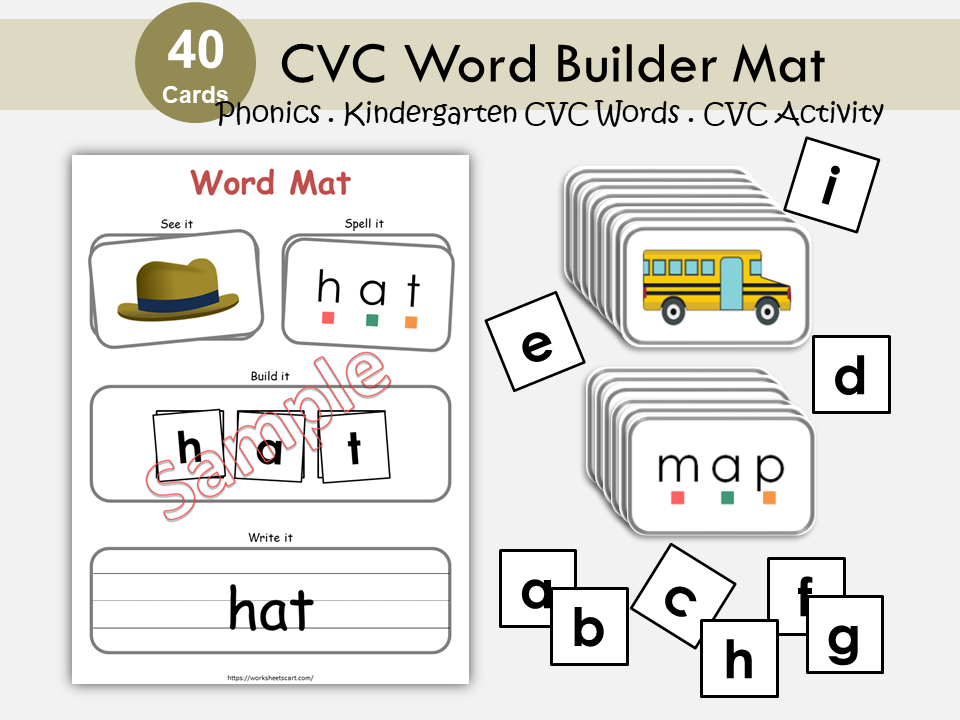 CVC Words, CVC Word Builder Mat, CVC Worksheet, Phonics Game, Learn To Read, Spelling & Writing Practice, Preschool, Kindergarten Printable, WWF296