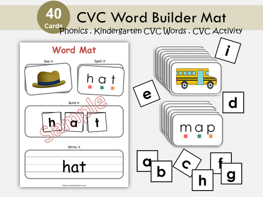 CVC Words, CVC Word Builder Mat, CVC Worksheet, Phonics Game, Learn To Read, Spelling & Writing Practice, Preschool, Kindergarten Printable, WWF296