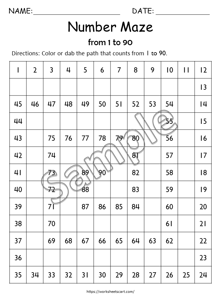 Number Worksheets for Preschool, Number Maze, Kindergarten Math, Toddlers Activity, Number Recognition, Counting Practice, Number Sequence, WWF297