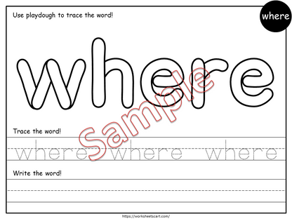 Sight Words Tracing Worksheet, Sight Words Book, Sight Words Morning Work, Sight Words Printable, Pre Primer Words, Kindergarten, Grade 1, WWF300