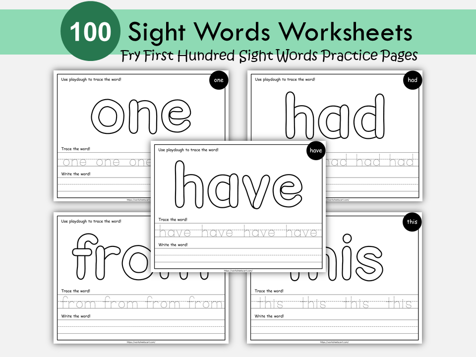 100 Printable Sight Words Worksheets, Fry First Hundred Sight Workbook, Kindergarten Playdough Mats, High Frequency Words, Ist, 2nd Grade, WWF301