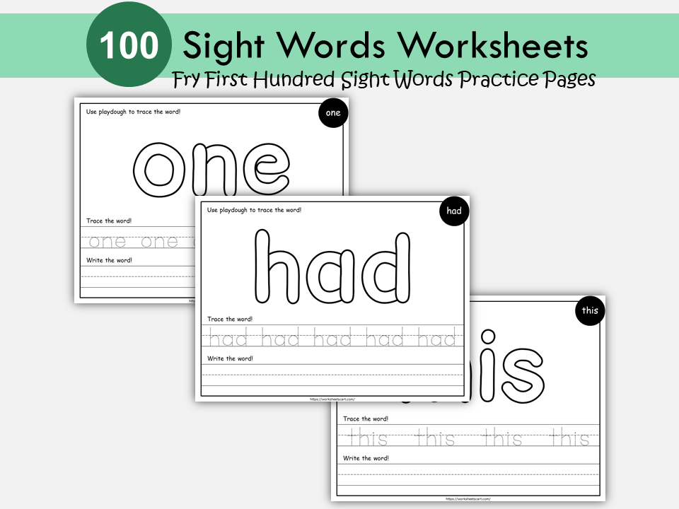 100 Printable Sight Words Worksheets, Fry First Hundred Sight Workbook, Kindergarten Playdough Mats, High Frequency Words, Ist, 2nd Grade, WWF301