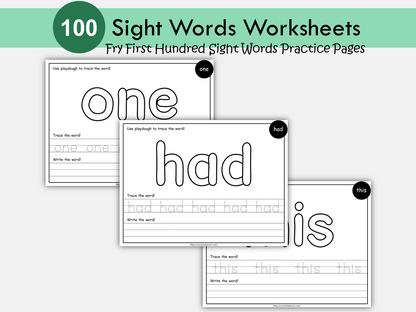 100 Printable Sight Words Worksheets, Fry First Hundred Sight Workbook, Kindergarten Playdough Mats, High Frequency Words, Ist, 2nd Grade, WWF301