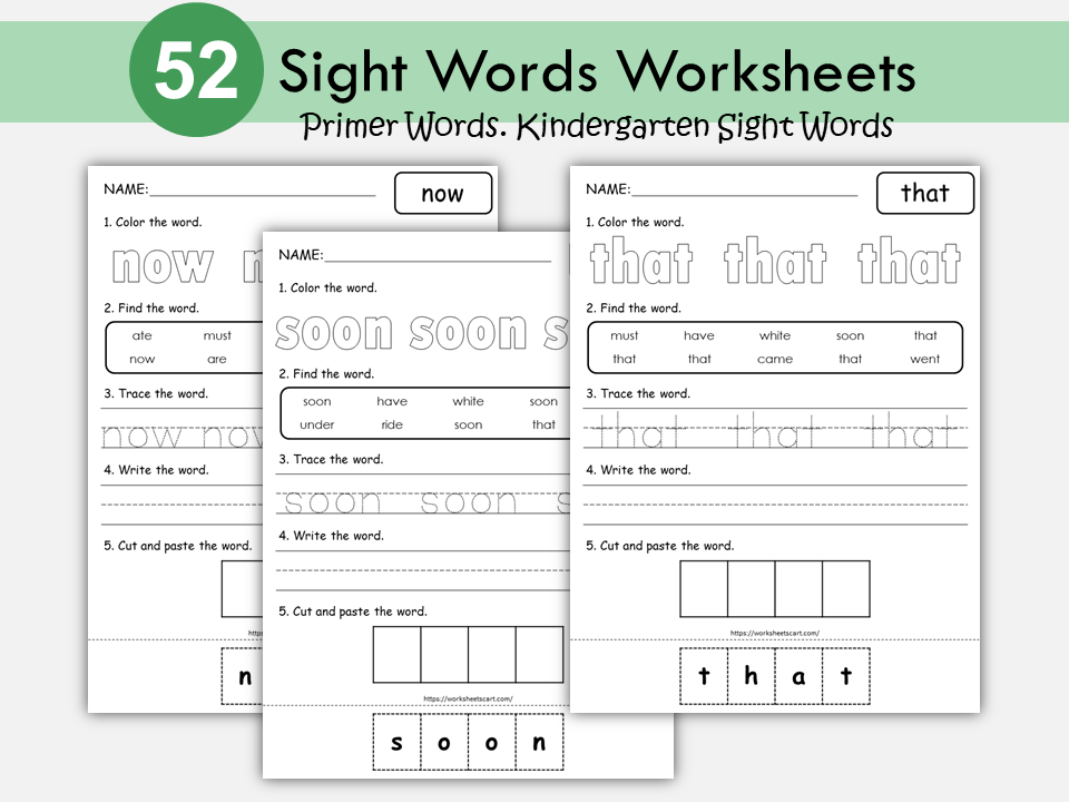 Sight Words Printable, Sight Words Worksheets for Kindergarten, 52 Primer Sight Words Activities, Spelling Practice, Digital Download, WWF303