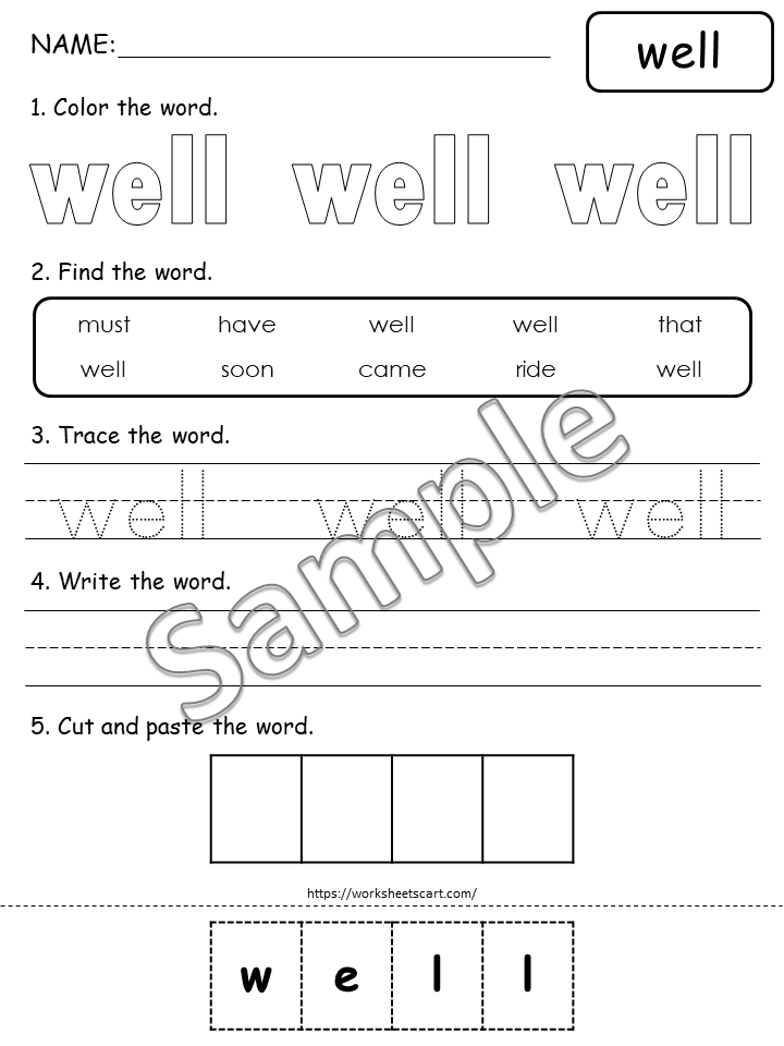 Sight Words Printable, Sight Words Worksheets for Kindergarten, 52 Primer Sight Words Activities, Spelling Practice, Digital Download, WWF303